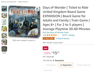 Capture Ticket to Ride board game expansion: United Kingdom from Amazon for £15.99