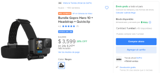 GoPro Hero 10 + Headstrap + Quickclip por $3,100 en Mercado Libre con TDC Mercado Pago