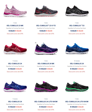 20% dto EXTRA en las zapatillas GEL-KAYANO™ y GEL-CUMULUS™