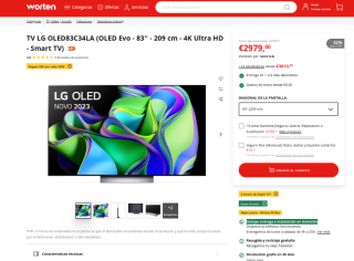 TV OLED EVO 83" LG OLED83C34LA 120H 4xHDMI 2.1 por 2,979€