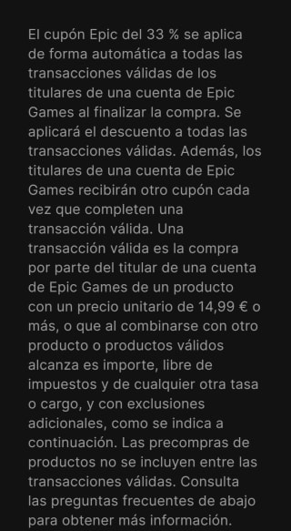 Cupones -33% para registrados en Epic games