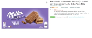 3 Paquetes de Milka Choco Trio Bizcocho de Cacao y Cubierto con Chocolate con Leche de los Alpes 150g por 5.36€