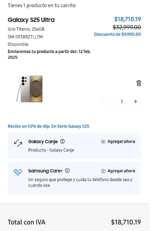 Samsung Galaxy S25 Ultra 256GB por $18,710 | Cupón + 1er Compra