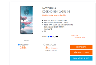 Motorola Edge 40 Neo 12GB/256GB por 235€