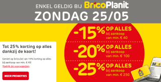 Tot 25% korting op je aankopen bij Brico en BricoPlanit