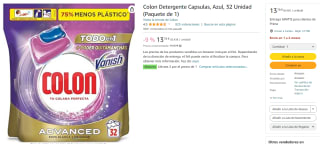 2 Paquetes de COLON Detergente Advanced Todo en 1 Detergente en cápsulas poder quitamanchas ropa blanca y de color 32 uds por 13.78€