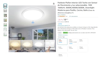 Plafon Interior LED Techo con Sensor de Movimiento y luz seleccionable, 18W por 9,99€