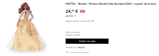Muñeca Barbie Feliz Navidad 2023 de Mattel por 24.99€