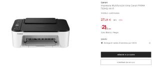 Impresora Multifunción Canon PIXMA TS3452 Wi-Fi por 32,27€