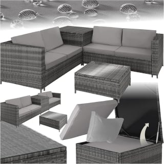 TecTake Conjunto Jardín de Ratán Combinable con Cojines Grosor 8 cm, 2 Sofás, 1 Mesa, 1 Caja Almacenaje por 347,79€