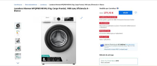 Lavadora Hisense WFQP8014EVM, 8 kg, Carga Frontal, 1400 rpm, Eficiencia A - Blanco por 271,15€