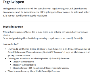 Gratis oude tegels inleveren voor waardebon van GroenRijk Zevenaar voor inwoners gemeente Zevenaar