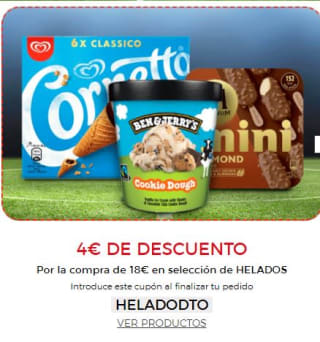 4€ descuenrto Por la compra de 18€ en selección de helados en ECI
