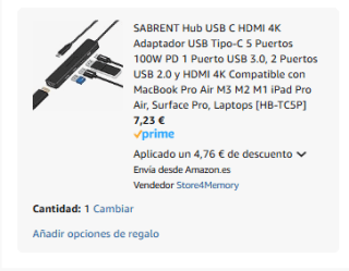 Hub USB C HDMI 4K Adaptador USB Tipo-C 5 Puertos 100W por 7,23€