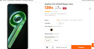 Smartphone Realme 9 5G - 6,6" 4/64GB por 139€