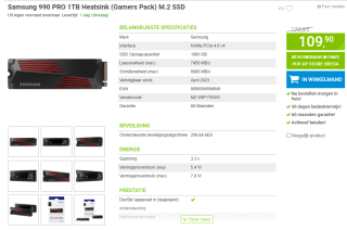 Samsung 990 PRO 1TB Heatsink M.2 SSD voor €109,90 bij Megekko