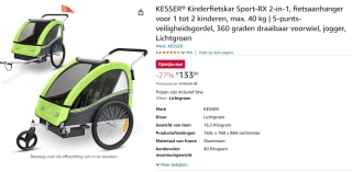 KESSER® Sport-RX Children's Bicycle Trailer 2-in-1 voor €133,8 bij Amazon