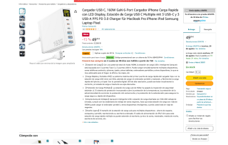Cargador160W GaN 6-Por a tan solo 24,64€