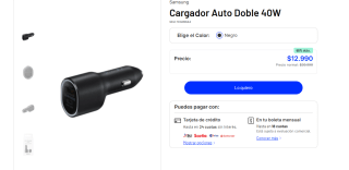 Cargador Auto Doble 40W por $12.990