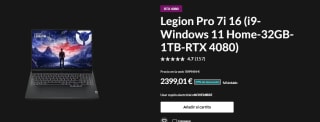 Portátil Legion Pro 7i 16 i9-14900HX Windows 11 Home-32GB-1TB-RTX 4080 por 2.399.01€