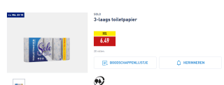 Toiletpapier 3 laags, 20 rollen voor €6,49 bij Aldi