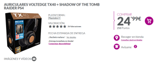 Auriculares Voltedge TX40 + Shadow of the Tomb Raider PS4 por 24,99€