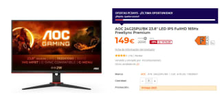 Monitor AOC 24G2SPU/BK 23.8 pulgadas LED IPS FullHD 165Hz FreeSync Premium por 149€