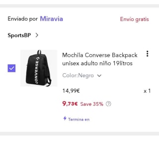 Mochila Converse negra por 9,73€.