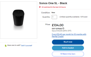 Catch the Sonos One SL from eBay as low as £107.20