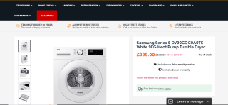 Samsung Series 5 9KG Heat Pump Tumble Dryer - £399