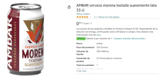 2 Latas de Cerveza morena tostada suavemente Ambar lata 33 cl por 0.93€