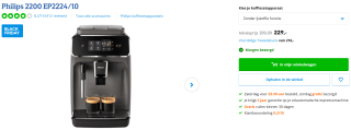 Philips EP2224/10 koffiemachine voor €229 bij Coolblue