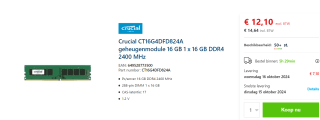Crucial CT16G4DFD824A 16GB geheugen voor €14,64 bij Senetic