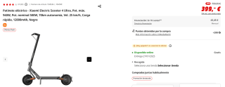 Patinete eléctric Xiaomi Electric Scooter 4 Ultra por 399€
