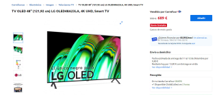 TV OLED 48" LG OLED48A23LA, 4K UHD por 699€ + cupón regalo de 139,80€