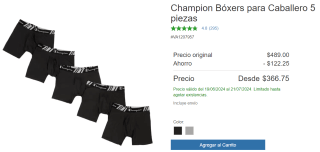 Pack 5 Bóxers Champion para Hombre por $367 en Costco