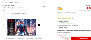Televisie TCL 55C75B [55T8B] (2024) 55" voor €499 bij de Mediamarkt