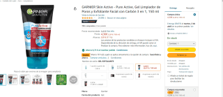 GARNIER Skin Active - Pure Active - 3 en 1, 150 ml por 2.92€