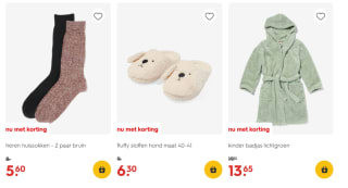 30% korting op alle badjassen, onesies, huissokken en sloffen bij HEMA