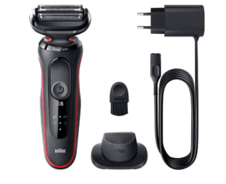Afeitadora - Braun Series 5 51-R1200s, 3 Cuchillas, Afeitadora eléctrica para barba, EasyClean, Wet & Dry, Rojo por 69€