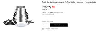 Tefal Ingenio Preference On - Juego de 2 Sartenes + Wok + guisera + 2 cazos + 5 accesorios + 2 Mangos extraíbles, sartenes antiadherentes, revestimiento titanio por 199.99€