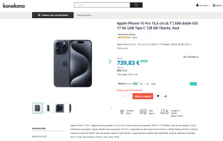 Apple iPhone 15 Pro 15,5 cm (6.1") SIM doble iOS 17 5G USB Tipo C 128GB Titanio por solo 899,13€