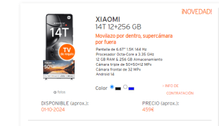 Xiaomi 14T 12+256 GB. ¡Llévate de regalo una TV Xiaomi de 50" valorada en 349€!