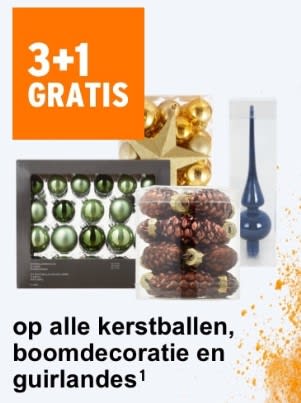 3+1 gratis op alle kerstballen, boomdecoratie en guirlandes bij Gamma