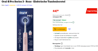 Oral-B Pro Series 3 - Roze - Elektrische Tandenborstel voor €44,99 bij Bol