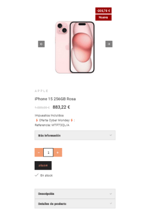 iPhone 15 256GB por solo 883,22€