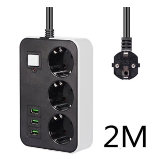 Enchufe con 3 tomas y 3 tomas USB cable 2m por 6,90€