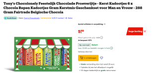 Tony's Chocolonely Feestelijk Chocolade Proeverijtje met 6 x Chocola Repen voor €5,99 bij Bol