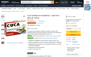 Cuca Sardinas en escabeche pack 5 latas por 2,77€