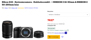 Nikon Z30 + 16-50mm lens + 50-250mm lens voor €758,50 bij Bol